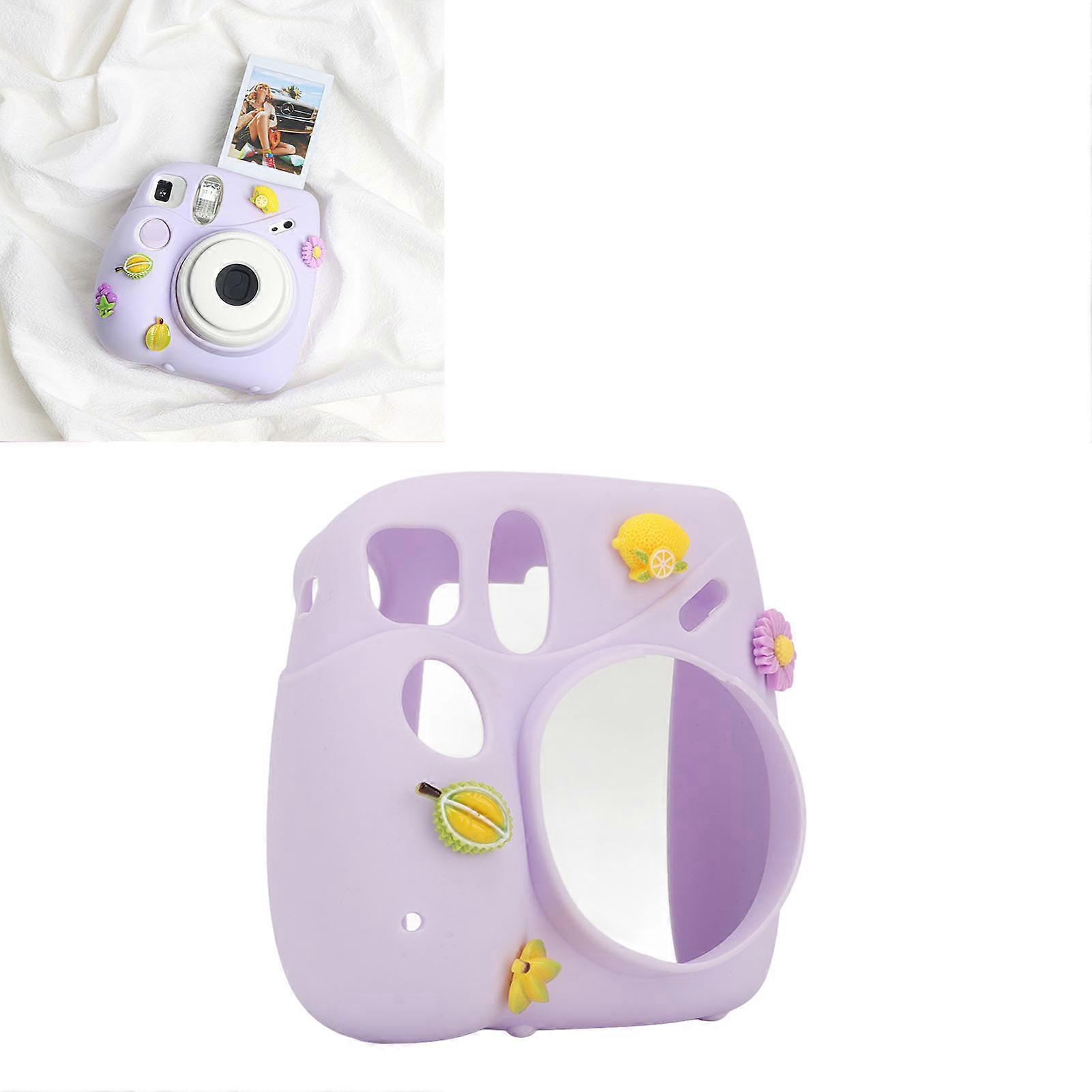 Instant Camera Lightweight Cover With Shoulder Strap Soft Silicone Protective Case For Instax Mini 7 Plus Purple Fruit 