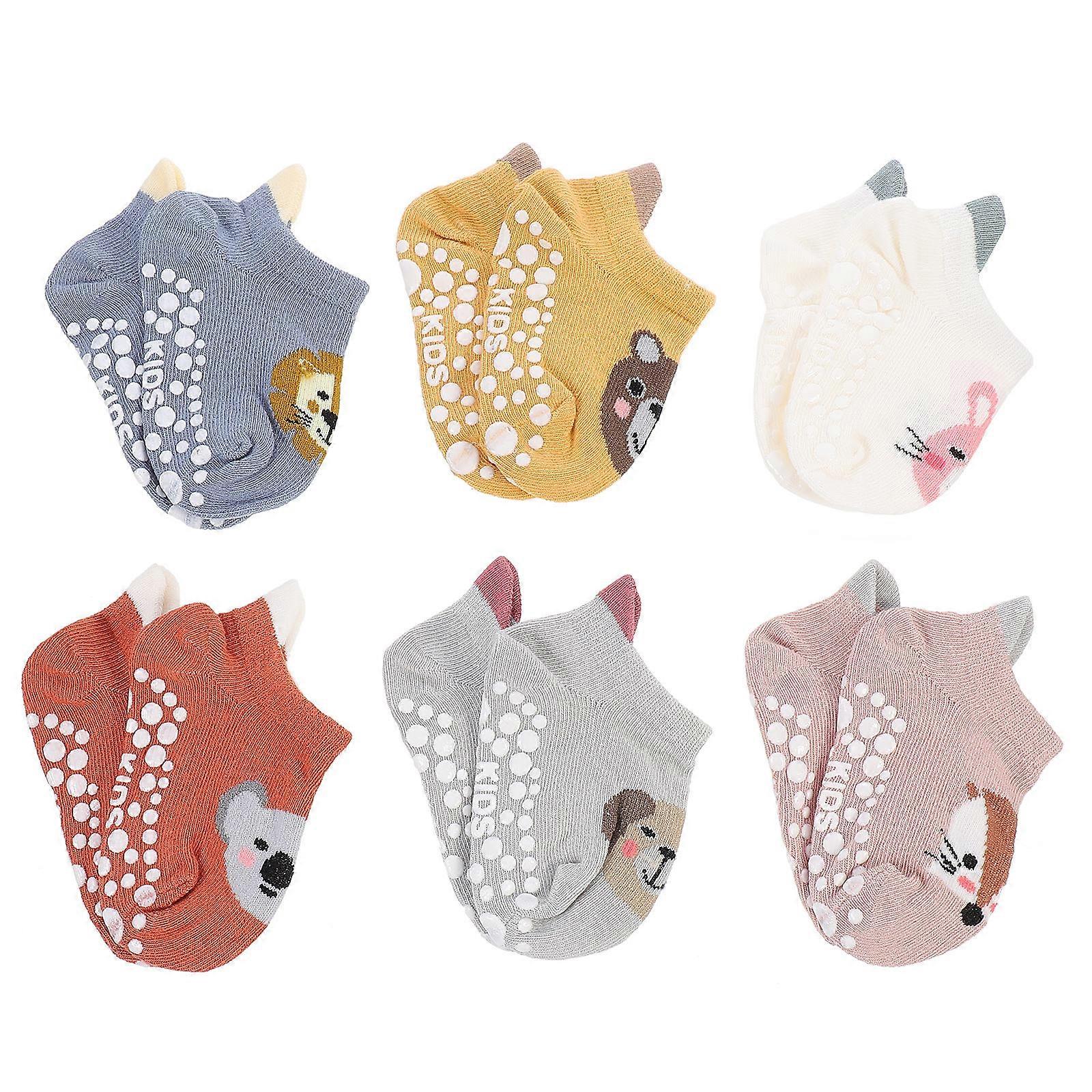 Kids Grip Socks Low-cut Boat Sock Shape Daily Use 6 Pairs
