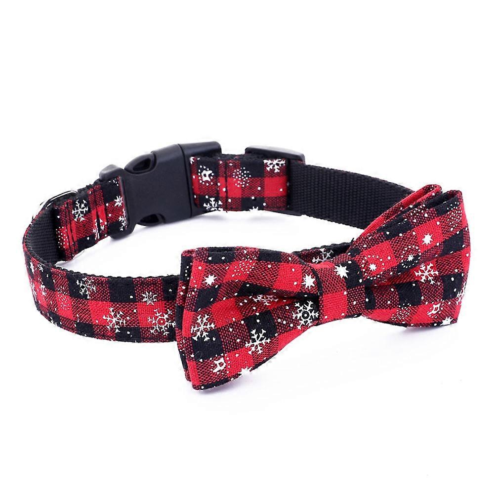 Red Adjustable Nylon Pet Collar with Christmas Snowflake Pattern for Dog Walking and Daily Use S