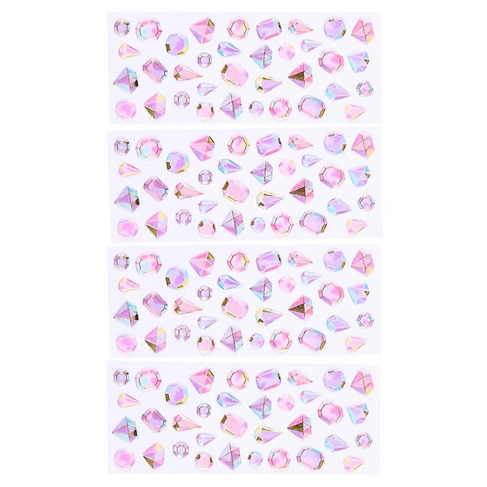 4 Sheets Assorted Color Resin PVC Stickers with Diamond Pattern for Decor Use and Craft Projects