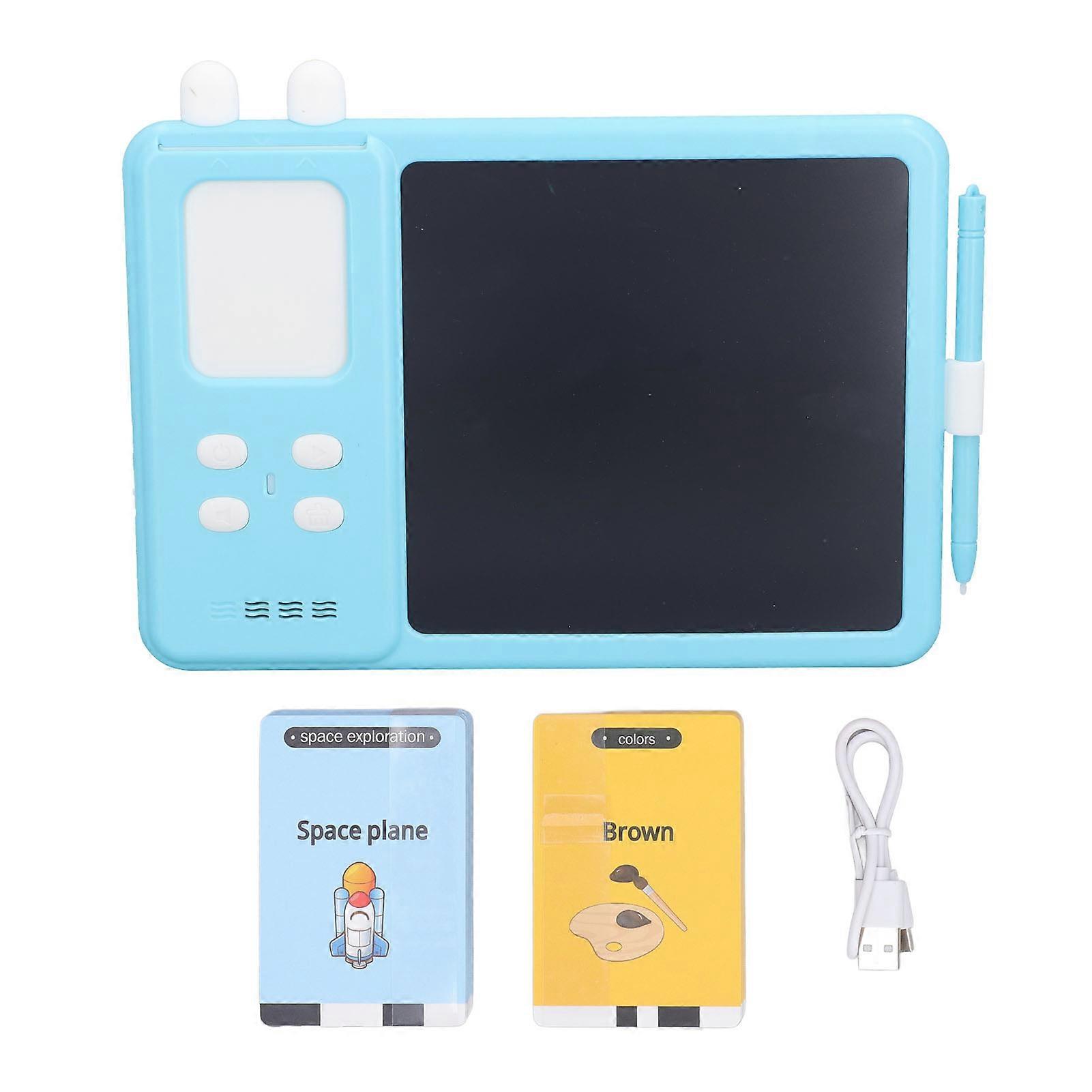 Talking Flash Cards Writing Tablet Early Educational LCD Drawing Board Pad Toy for Children Blue