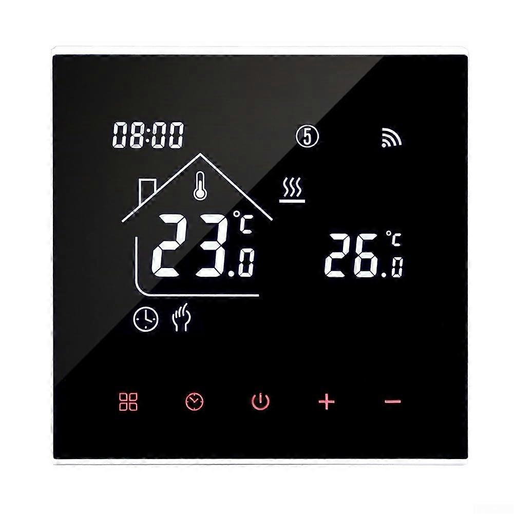 Tuya Smart WiFi LCD Water Floor Heating Thermostat, Touchscreen, Wall Mounted, Black, Compatible With Tuya App