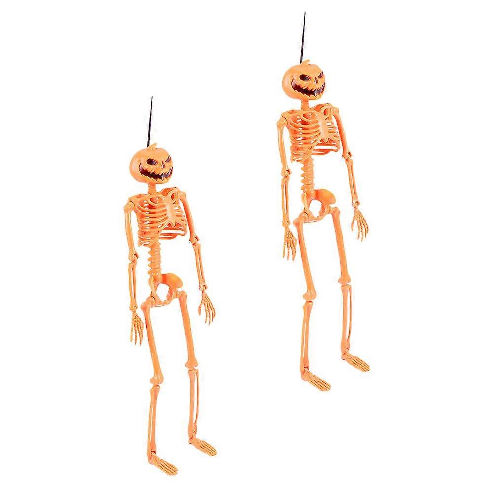 Pumpkin Hanging Skeleton Shape Models for Party Prop Plastic Orange Decorative 2Pcs