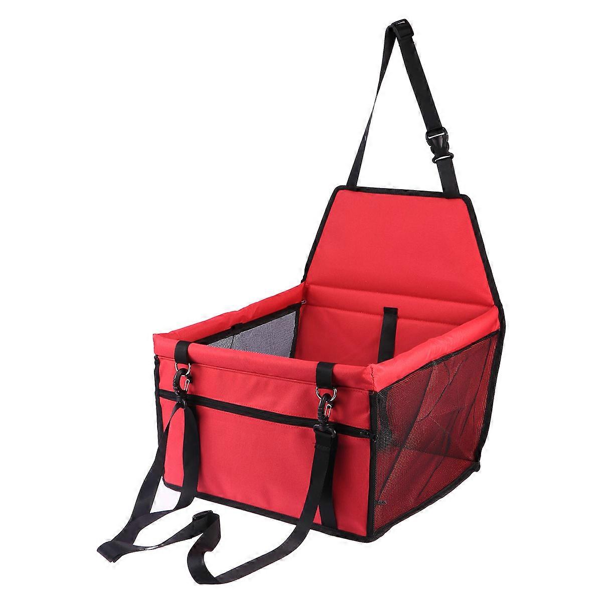 Car Dog Bag, Mesh Pet Carrier with Support Rods, Waterproof Travel Bag for Pet Safety Seat, Red, with Leash