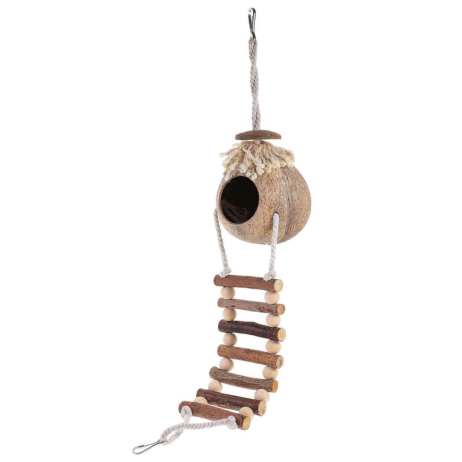 Hanging Pet Nest for Decor Light Brown Synthetic Material with Ladder 6.5 x 5.5 inches
