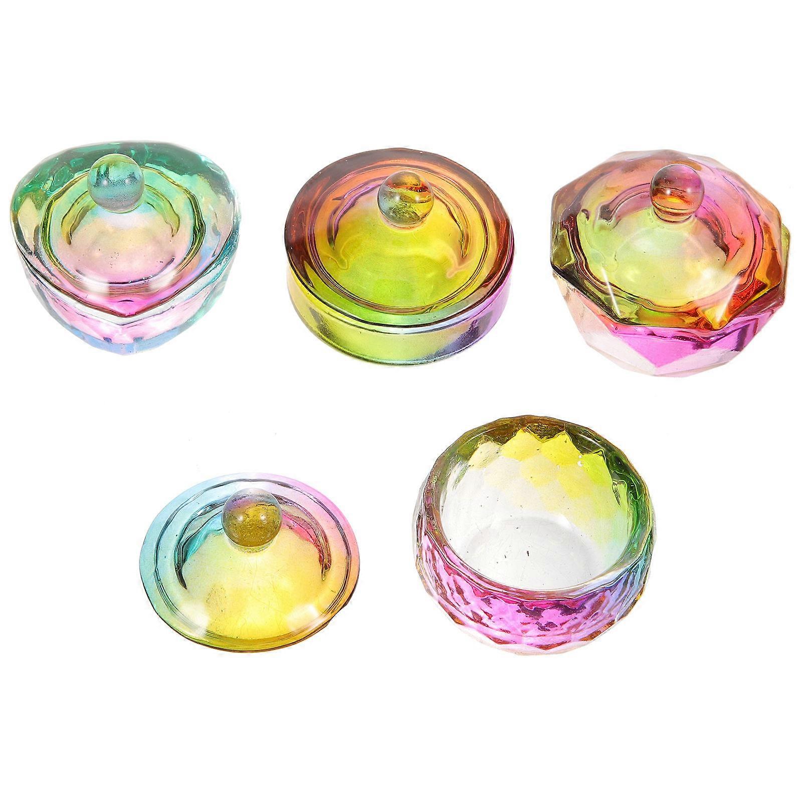 4pcs Decorative Glass Nail Dishes with Lids, Multifunctional Nail Liquid Holders, Stylish Acrylic Designs for Manicure, Durable & Safe for Long Term