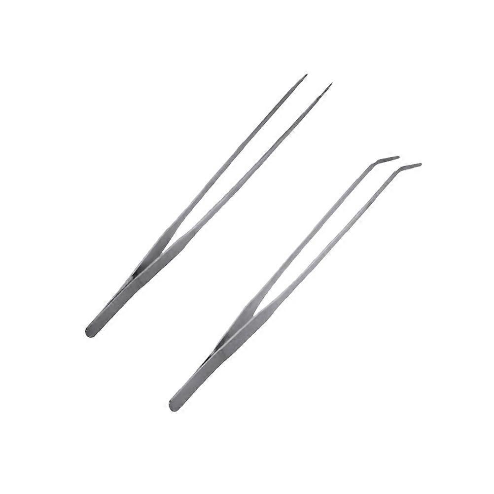 Durable Stainless Steel Straight & Crooked Tip Tweezers 2 Pcs for Aquarium Use 27CM