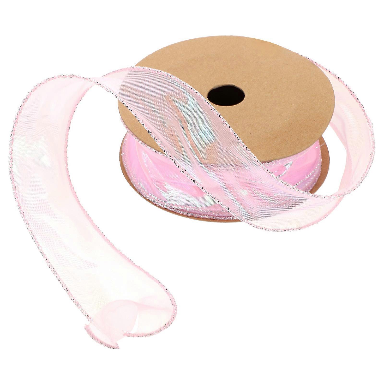 Ornament Ribbon For Gift Wrap And Flower Arrangements In Pink Color With Wave Edge Design For Holiday Decorations 1Roll