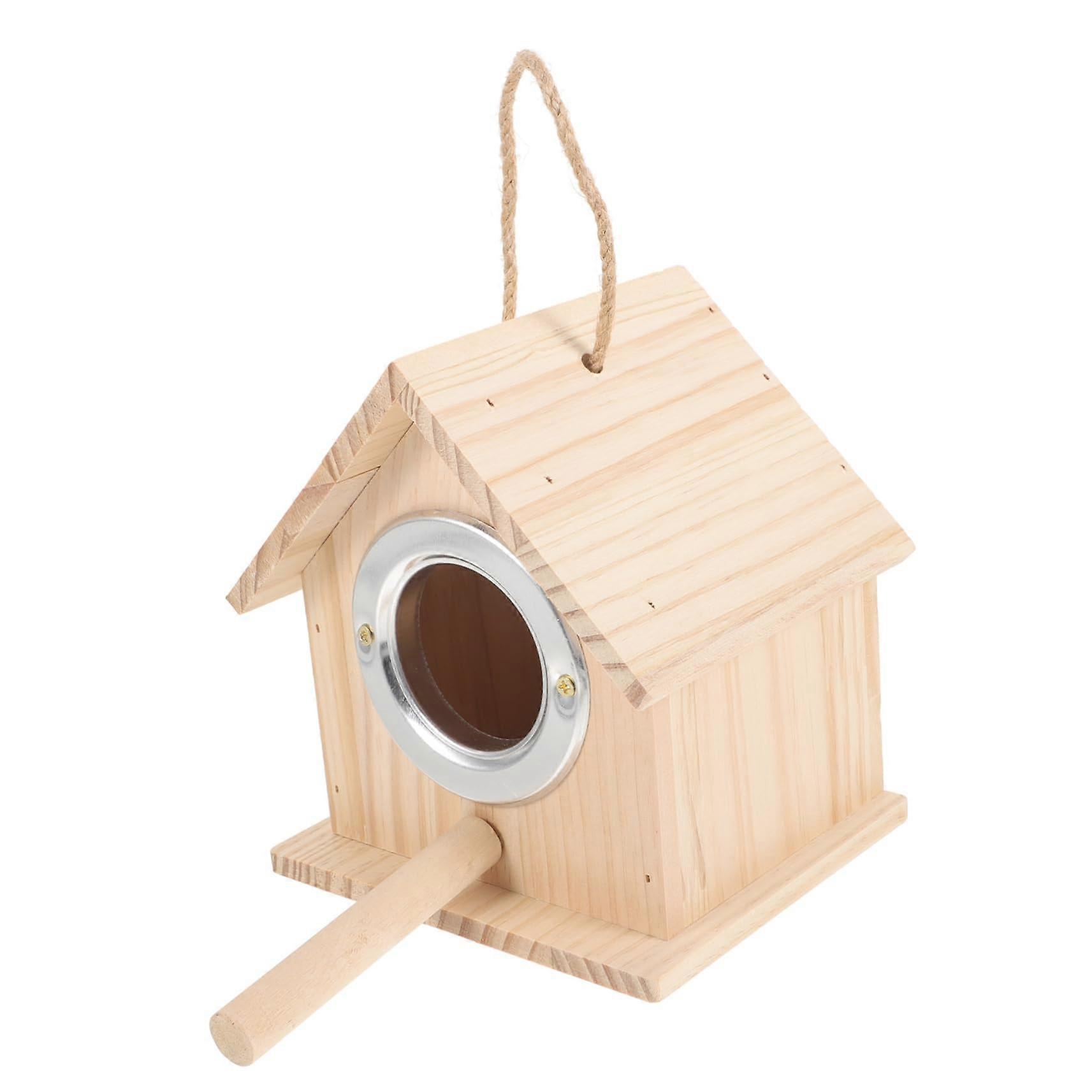 Wooden Birdhouse for Parrot Breeding, Nest Box with Perch for Small Birds, HeatInsulated Breeding Box for Garden and Outdoor Use