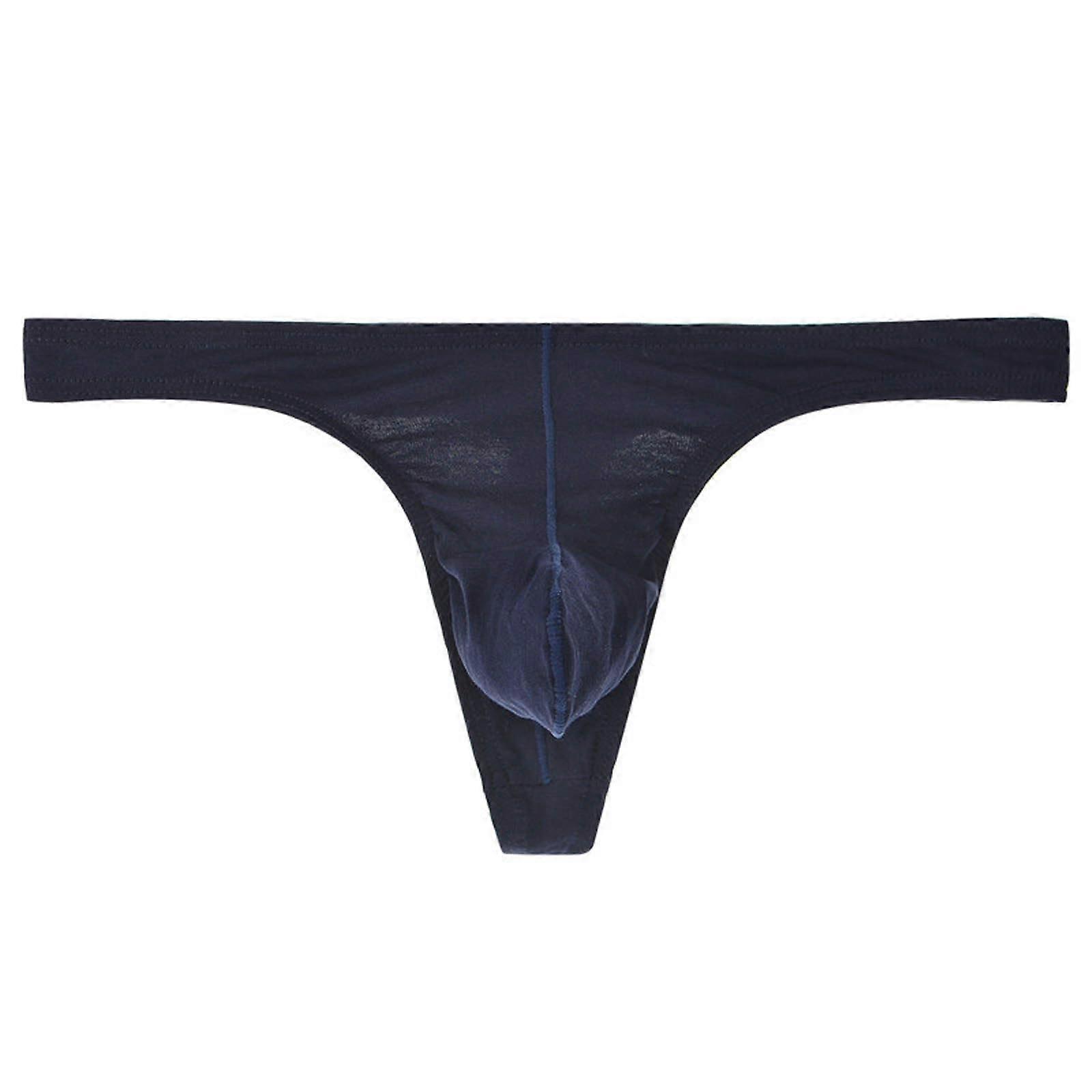 Men's Low Rise Tanga Underwear, Comfortable Daily Wear, Breathable Lightweight String, Dark Blue, Size XL