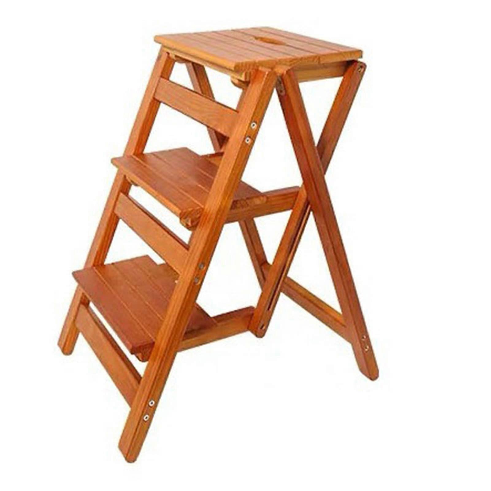 Indoor climbing stool, folding step stool made of wood, portable air ladder stool, multifunctional step ladder for home library, 2/3 steps/wood color