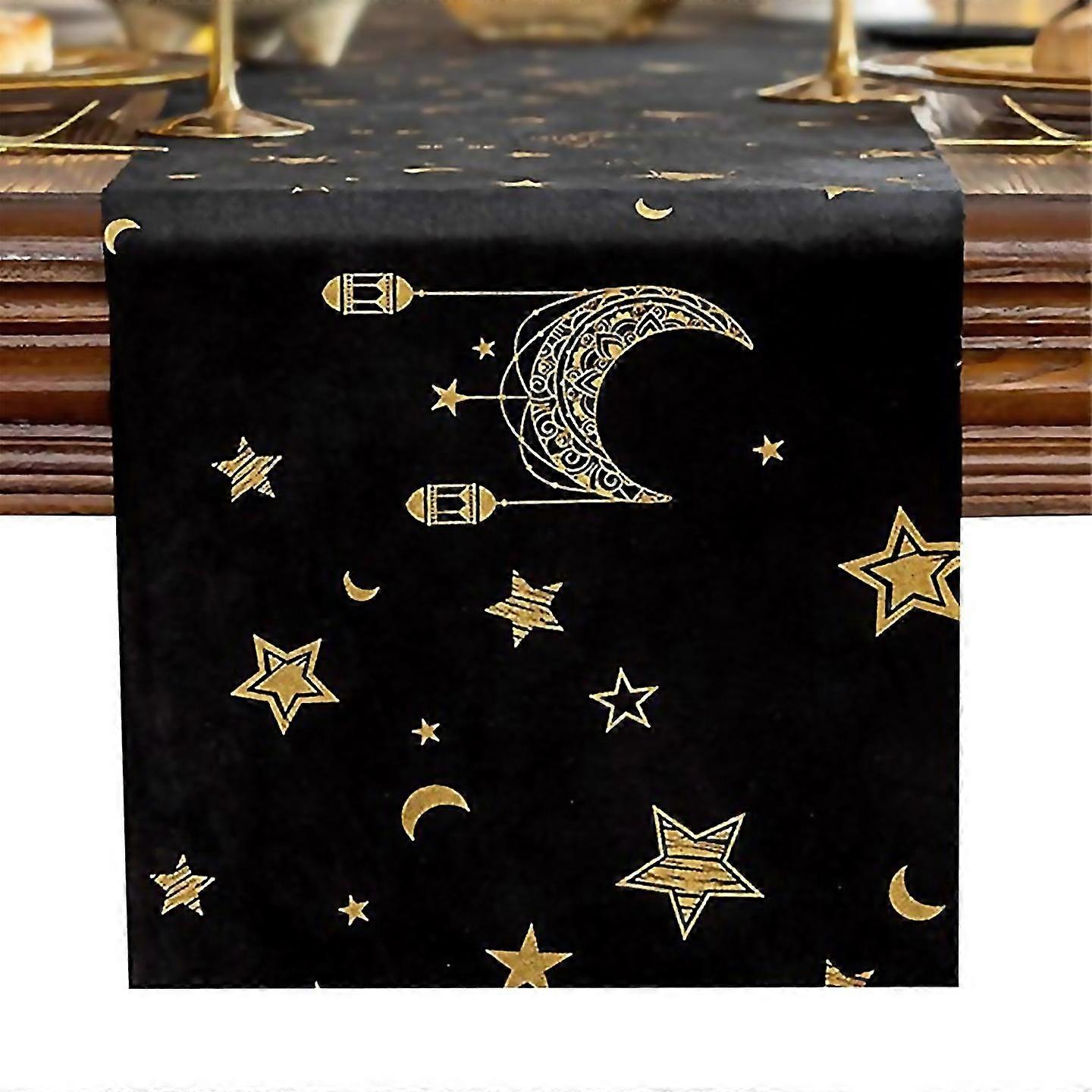 For eid alfitr moon lantern velvet table runner decoration