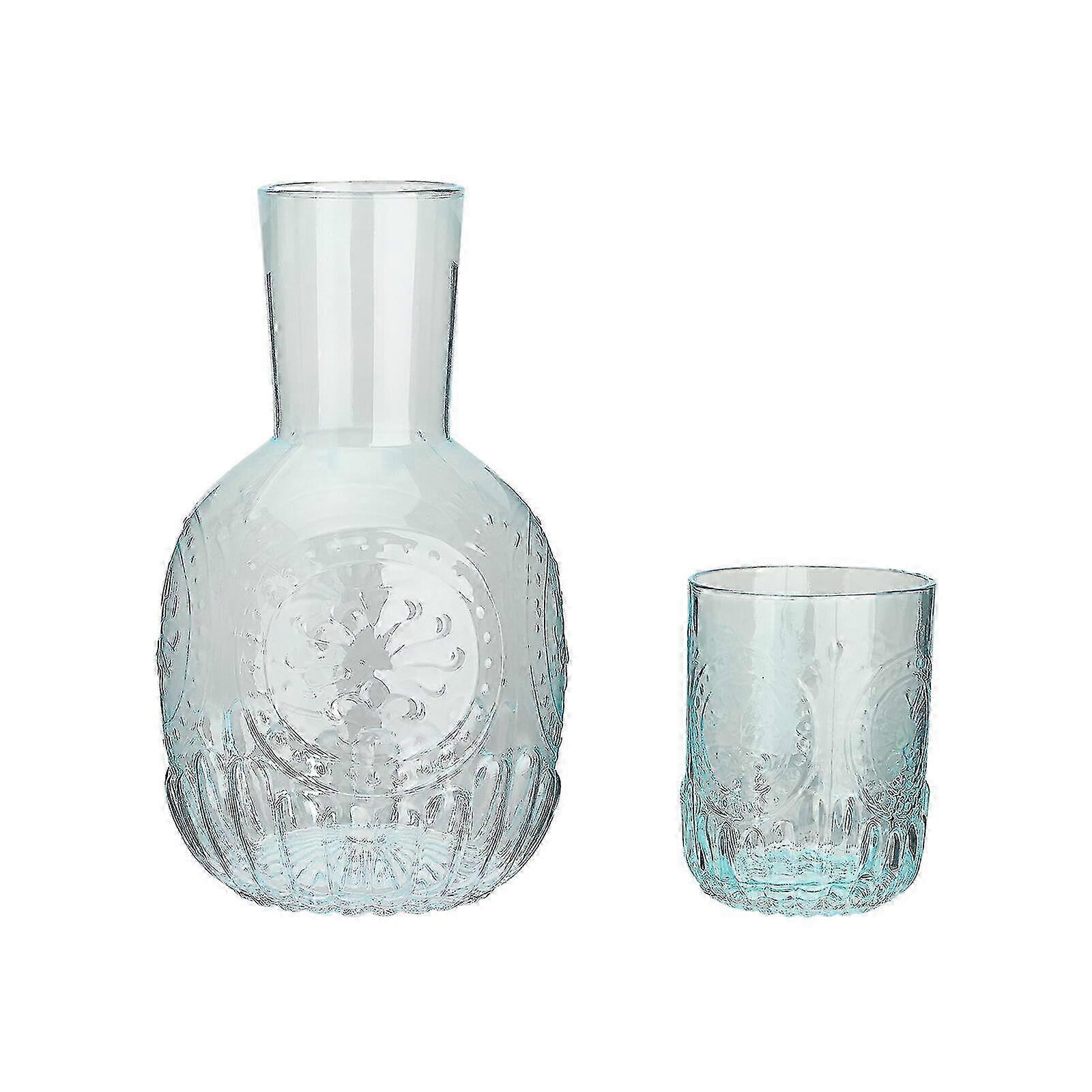 Bedside Carafe Set with Ribbed Design and Matching Drinking Glass