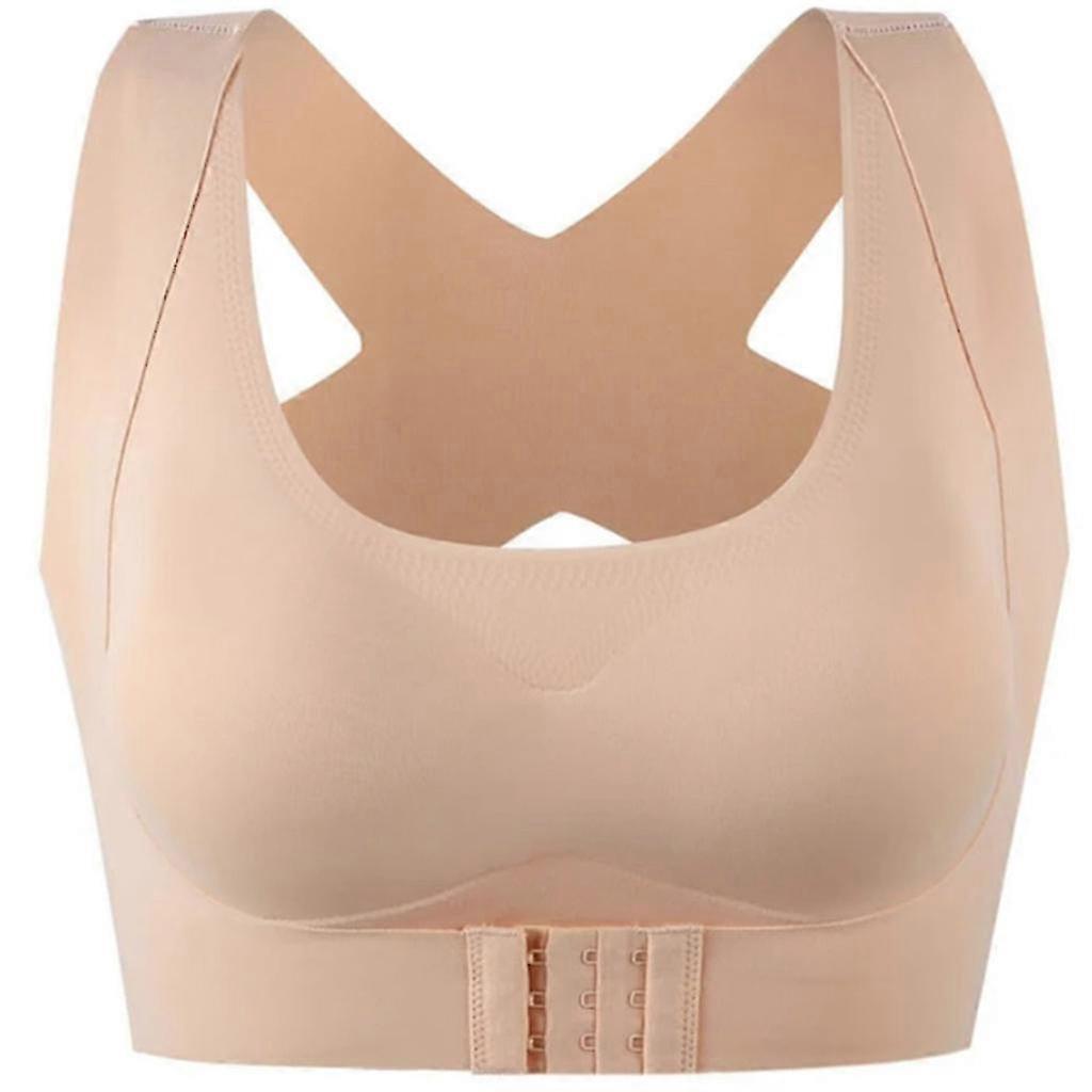 Women's Seamless Bralette with Front Buckle and Criss Cross Back - Wireless Support for Posture Correction in Black Large Size