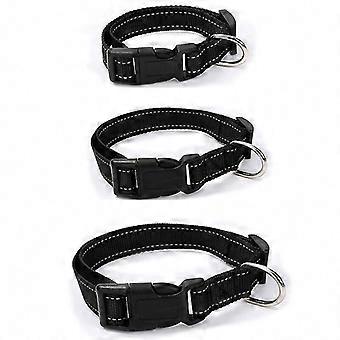Classic Adjustable Reflective Nylon Dog Collar for Medium Dogs, Black