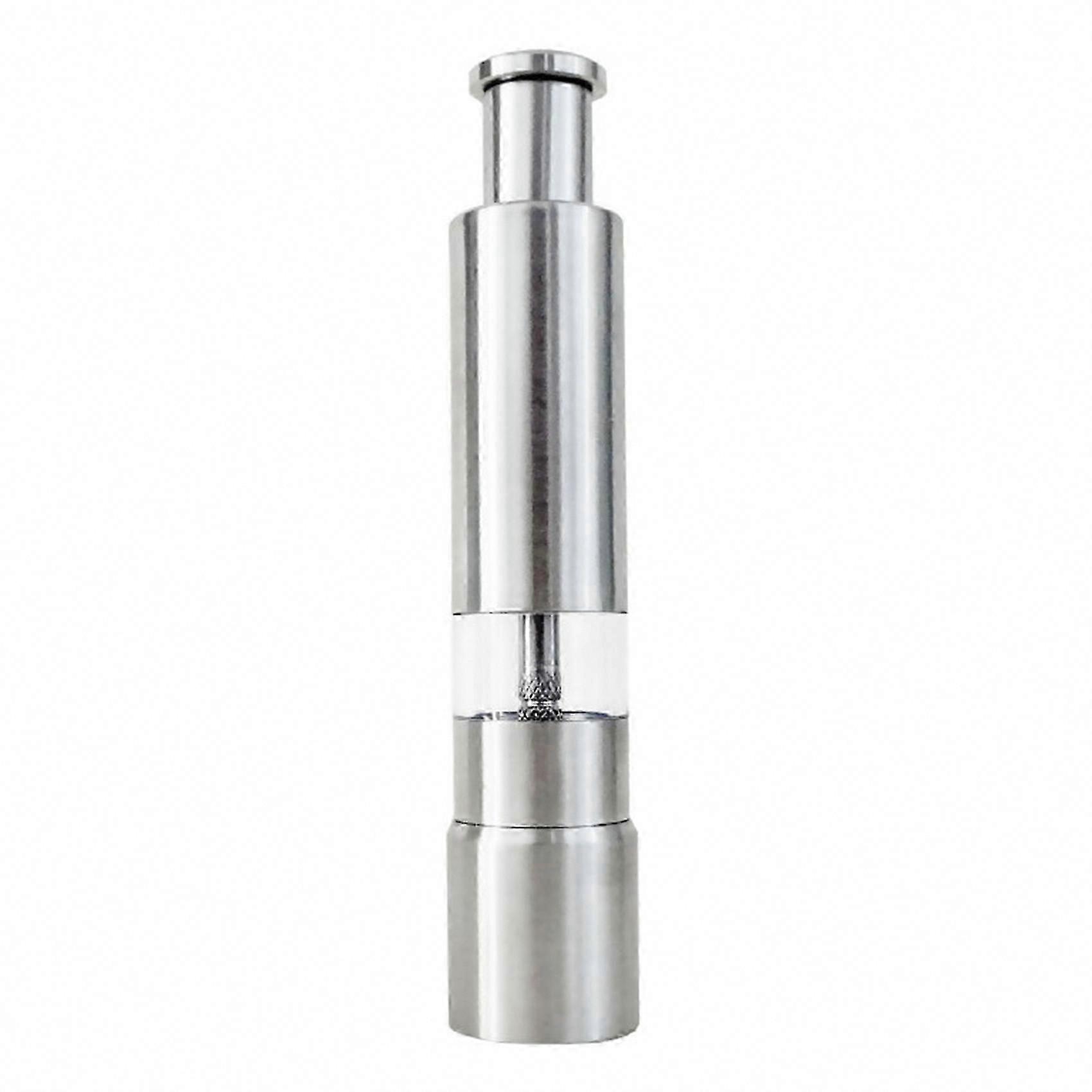 Stainless Steel Salt and Pepper Grinder Set - Push Button Spice Mill for Cooking, Portable Thumb Grinder in Silver