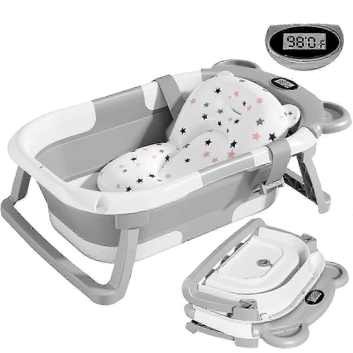 Collapsible Baby Bathtub with Temp Monitor for Infants to Toddler