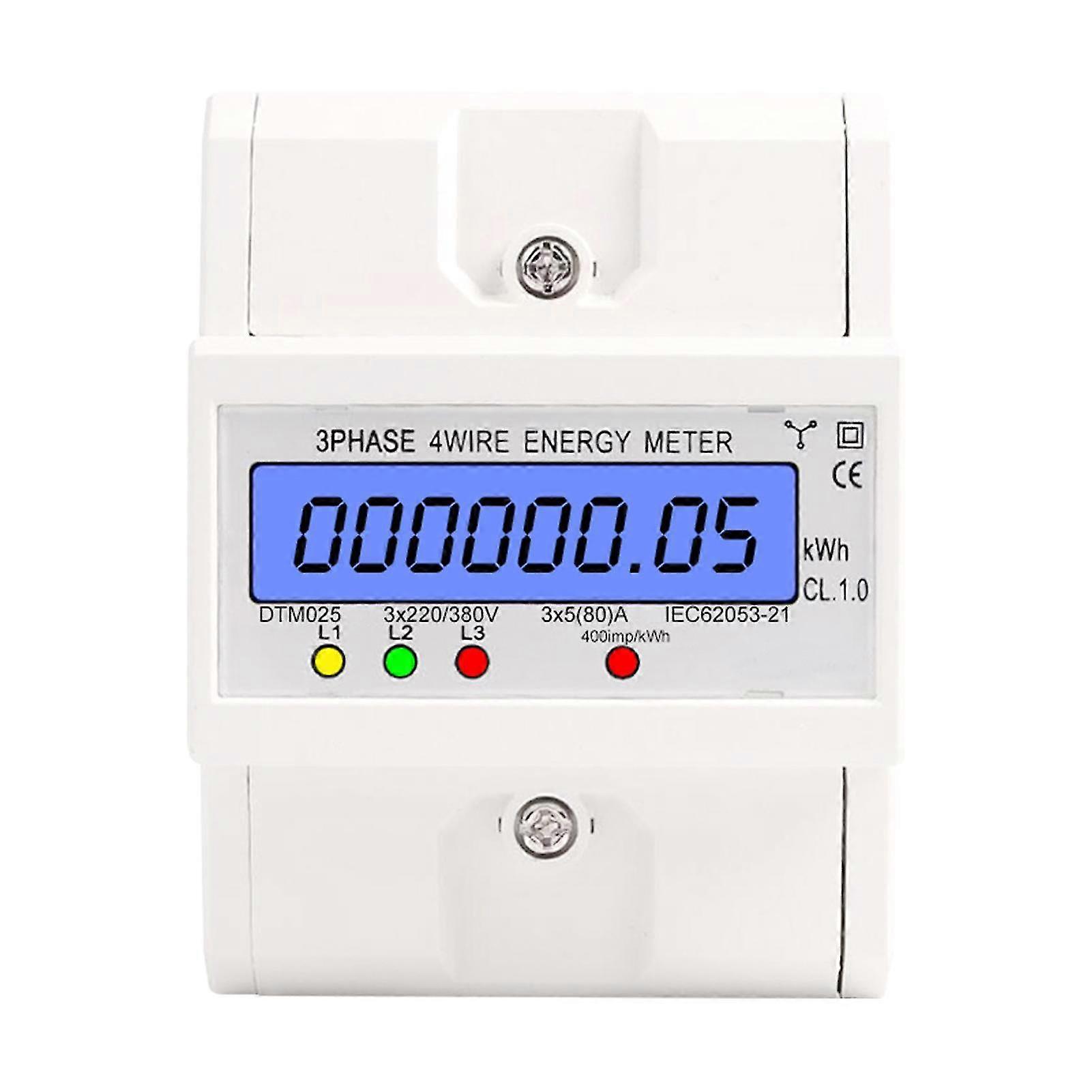 2025 3 Phase 4 Wire Energy Meter 220/380V 5-80A Energy Consumption kWh Meter DIN Rail Installation