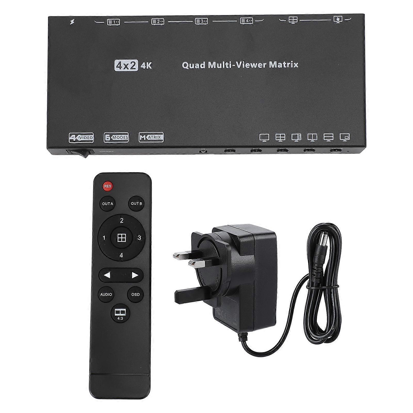 4K 30Hz HDMI Switch Splitter 4 in 2 Out with Remote Control and 6 Split Modes