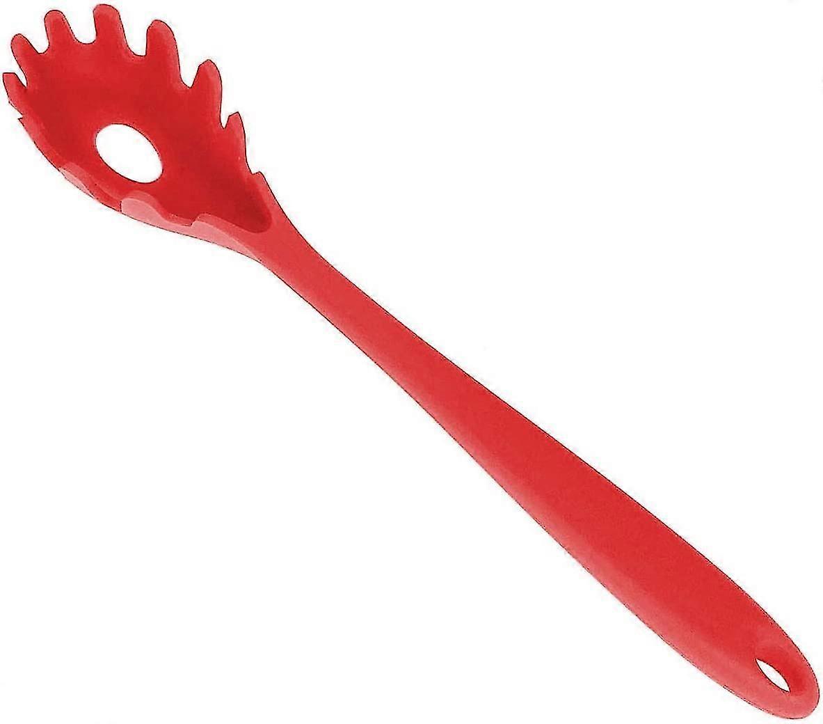 Silicone Pasta Fork (11.2"), High Heat Resistant to 480F, Food Grade Pasta Spoon, BPA Free, Spaghetti Strainer & Server Spoon (Cherry Red)