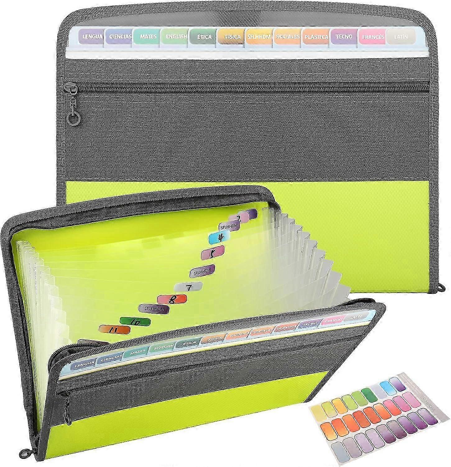 13 Pocket Expanding File Folder, Accordion File Folder Expanding Zip File Folders with Zipper Closure Document Organizer, A4 Size Accordian File Organ