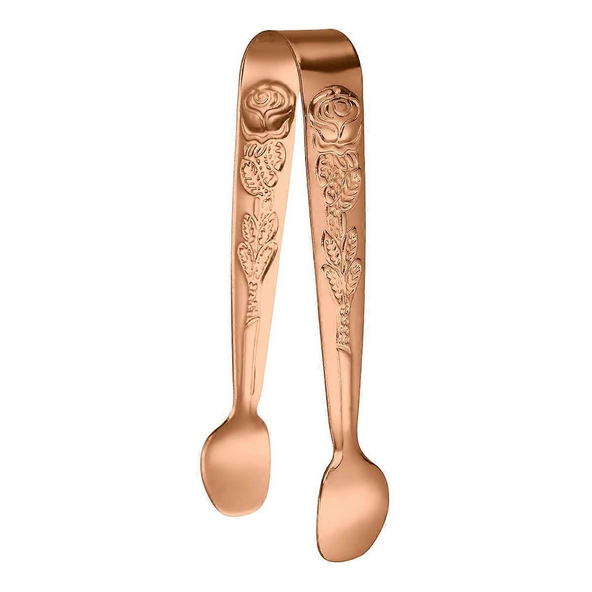 Stainless Steel Sugar Tongs With Rose Pattern Handle Rose Gold Mini Serving Tongs For Sweets Cakes Ice Cubes