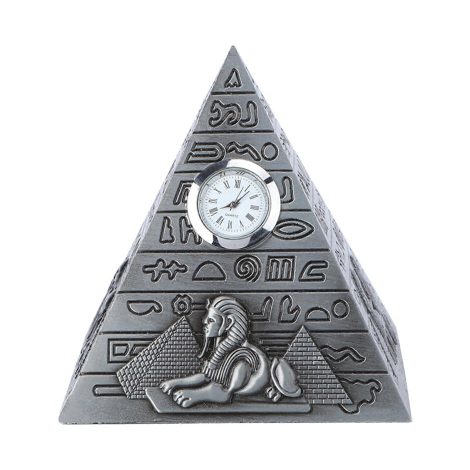 Desktop Ornaments Alloy Pyramid Clock for Decoration 1Pcs Grey Creative Gift