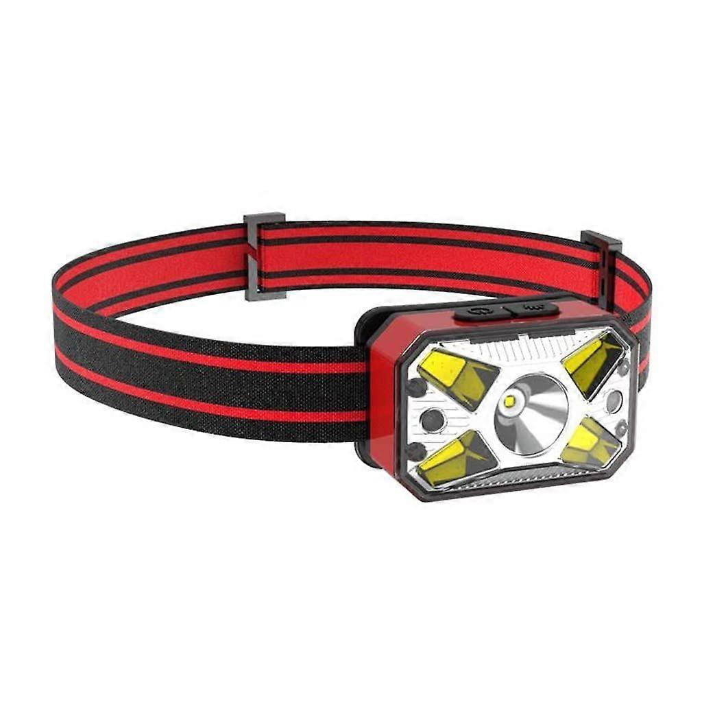 Lithium Battery Induction Headlight Led Outdoor Strong Light Head-Mounted Torch Type-C Rechargeable Wild Fishing Headlight(Red)