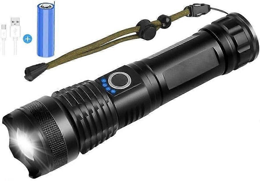 Rechargeable LED Flashlight, 90000 Lumens Tactical Flashlight with Battery Zoomable Torch(Black)