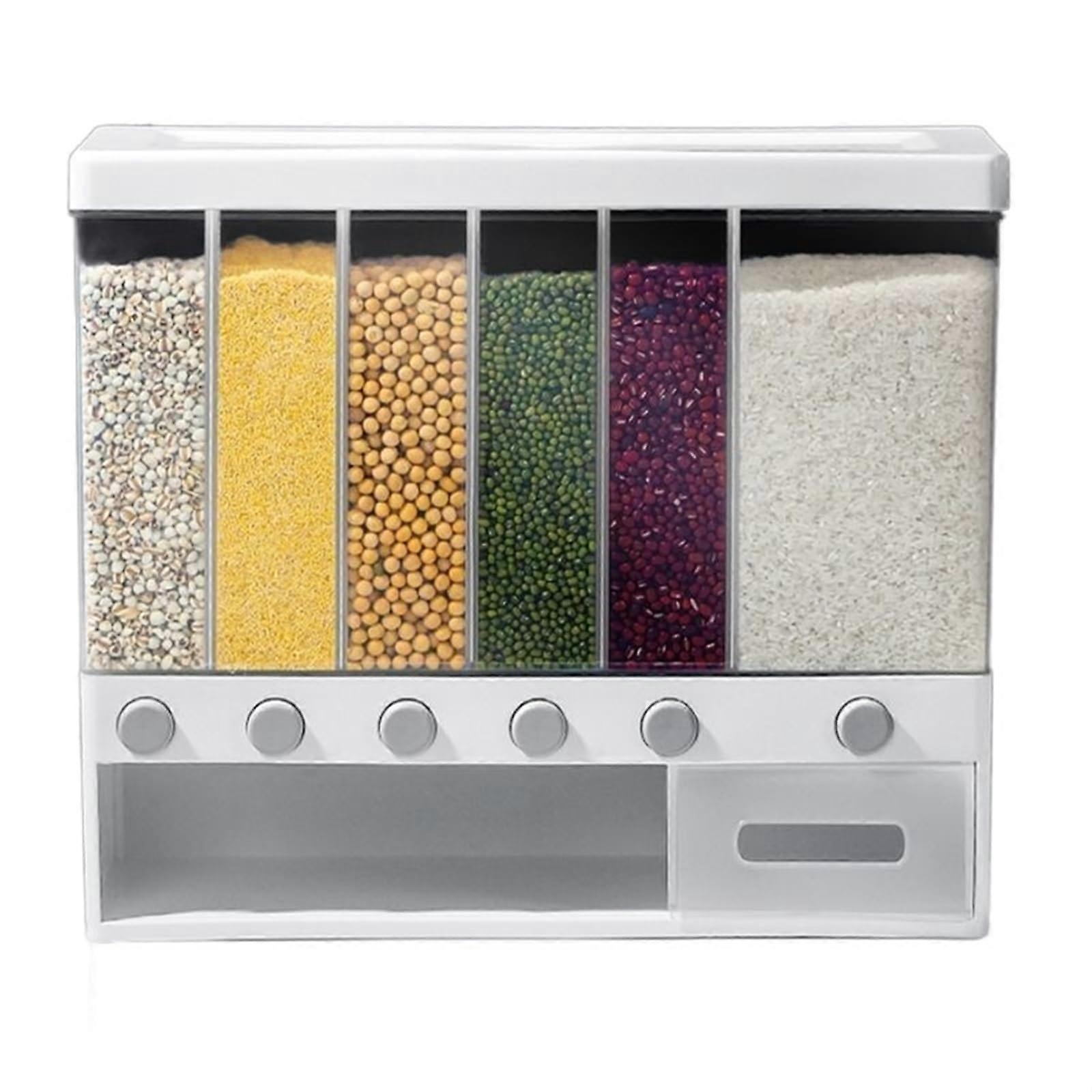 Food Storage Container 10L Six Compartment Cereal Dispenser Press To Dispense Grain For Cereals And Nuts