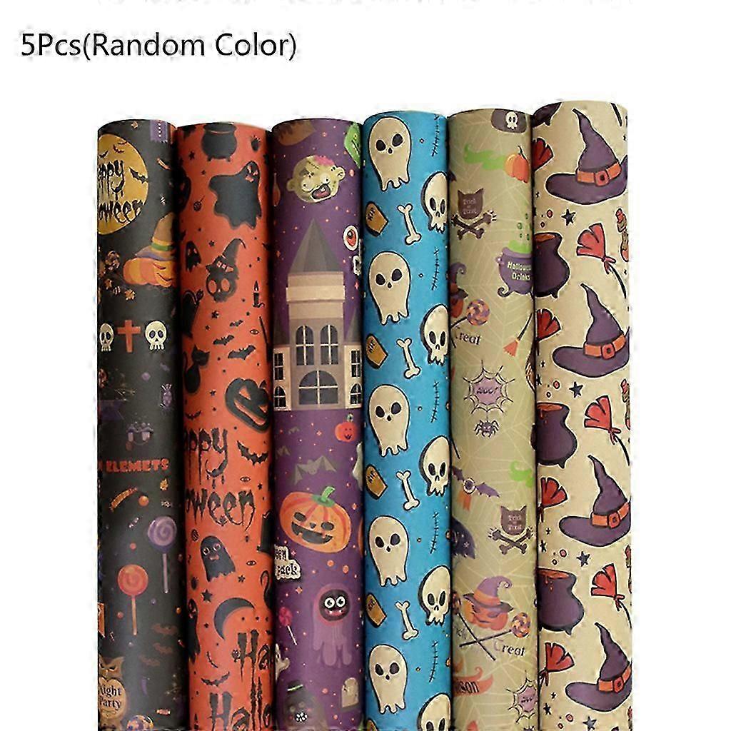 5pcs Halloween Wrapping Paper Halloween Element Print Gift Present Bag Packaging