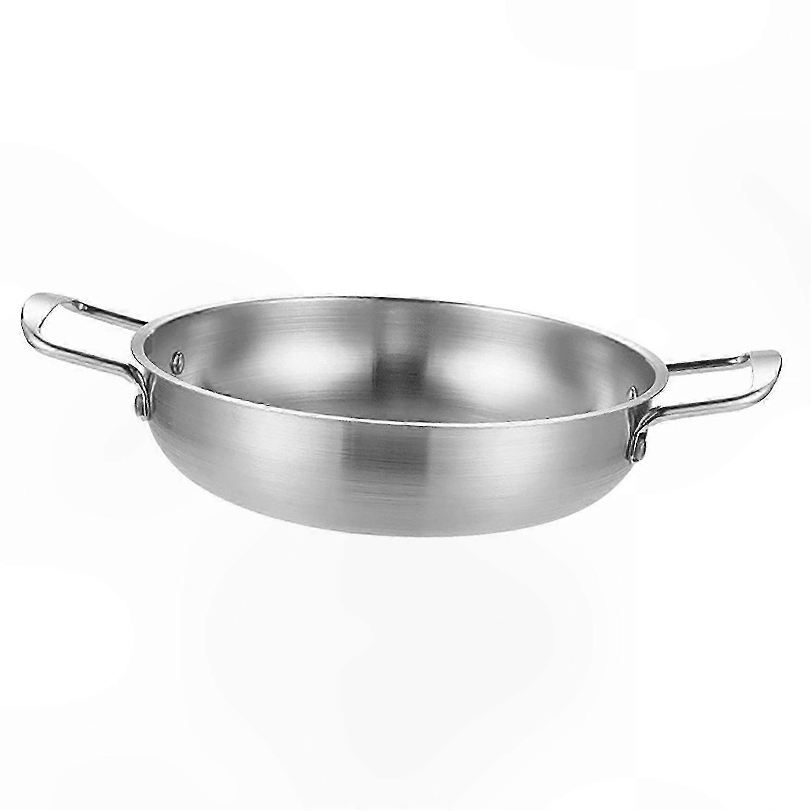 Stainless Steel Skillet with Dual Loop Handle, 1350ML Flat Bottom Pan for Seafood and Fried Rice