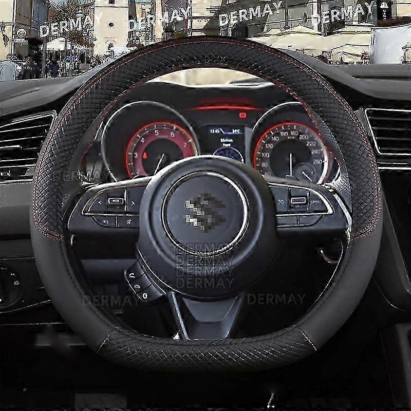 För Suzuki Swift 2017 2018 2019 2020 2021 Bilratt täcker mikrofiberläder + kolfiber Auto tillbehör