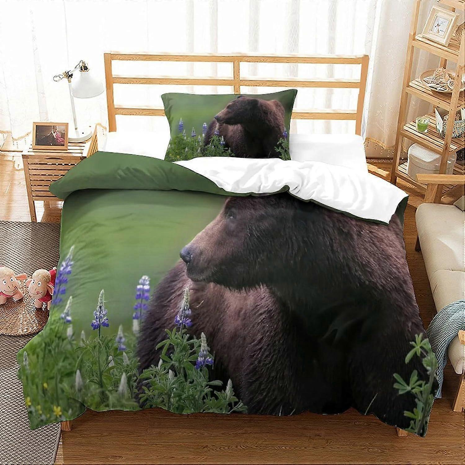 Bedding Grizzly Printed Bedding Set Single Size Duvet Cover Super Soft Breathable Microfiber Quilt Cover with Pillowcase with Zipeer Closure Hypoaller