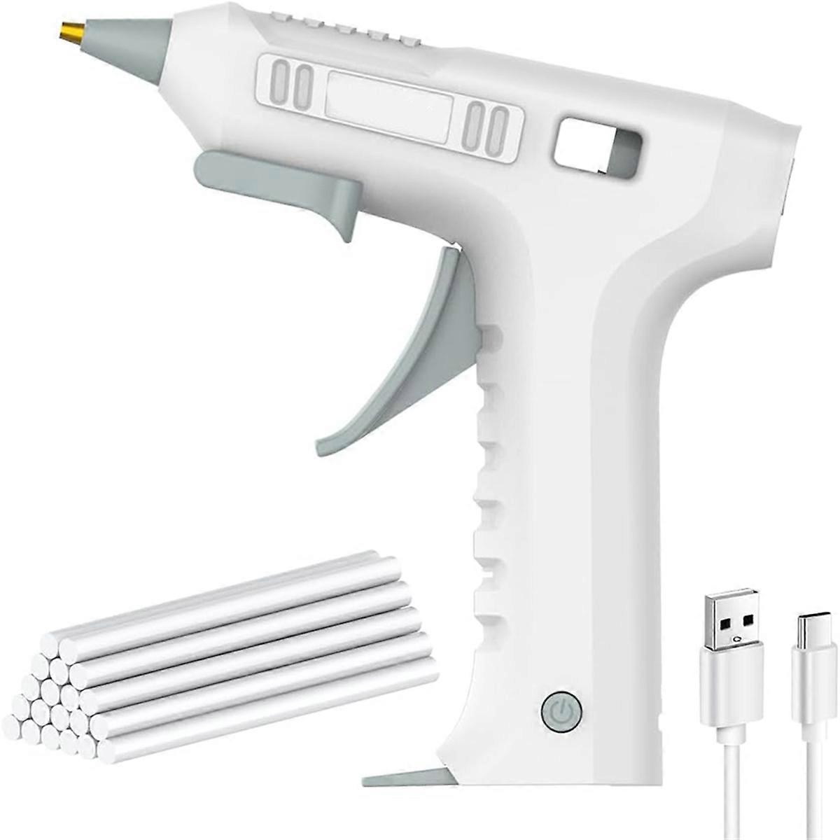 Cordless Hot Glue , Wireless Type-C Rechargeable 2600mAh Battery Powered Glue , with 20pcs Glue Sticks Set White
