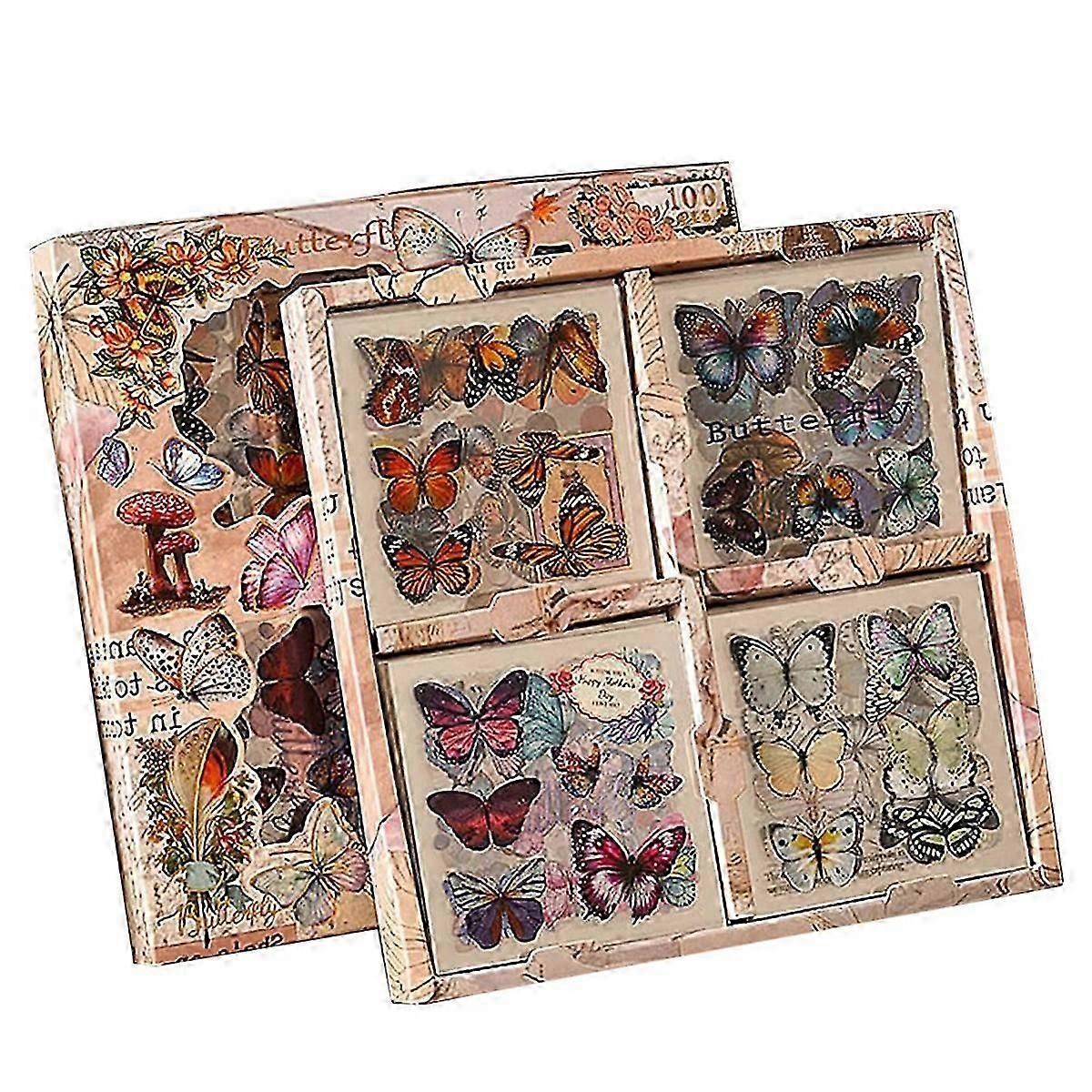 100 Sheets Vintage Butterfly Plant Flower Scrapbook Stickers for Junk Journal Supplies,Butterfly Win