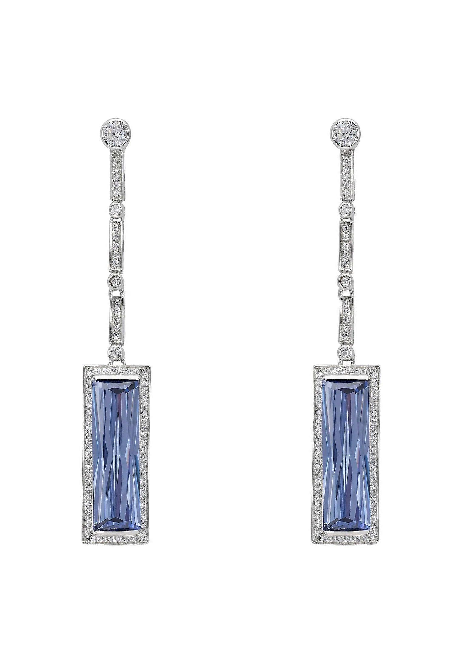 Latelita Women's Tanzanite Drop Earrings in Silver - 6.5cm x 1.0cm - 925 Sterling Silver - Lab-Grown Tanzanite and Cubic Zirconia - Female