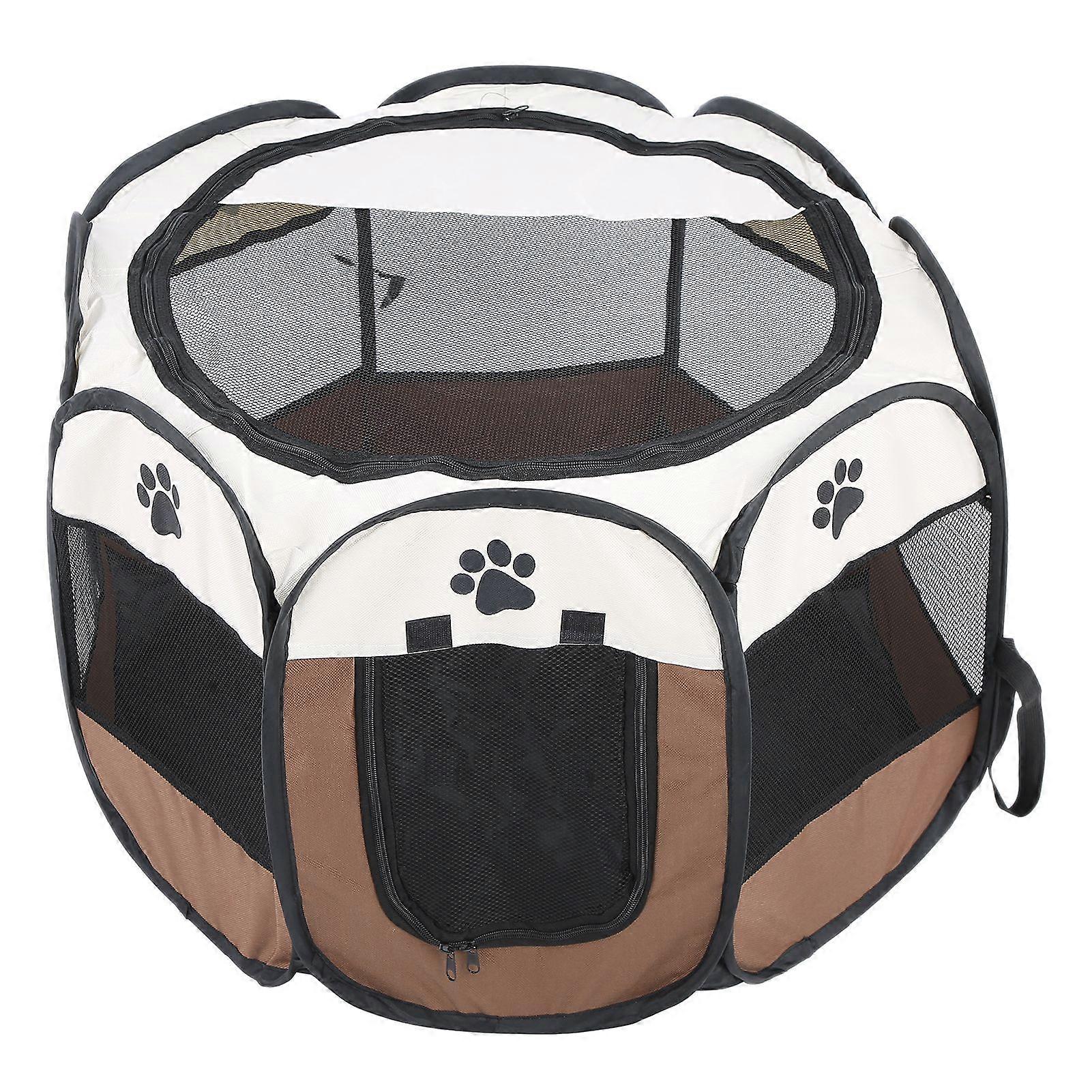 Pet Cat Dog Portable Foldable Cage Exercise & Play Tent Mesh Cover Indoor/Outdoor Use Coffee