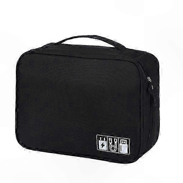 Portable Electronic Storage Bag, Large Capacity, Adjustable Compartments, Waterproof, Black