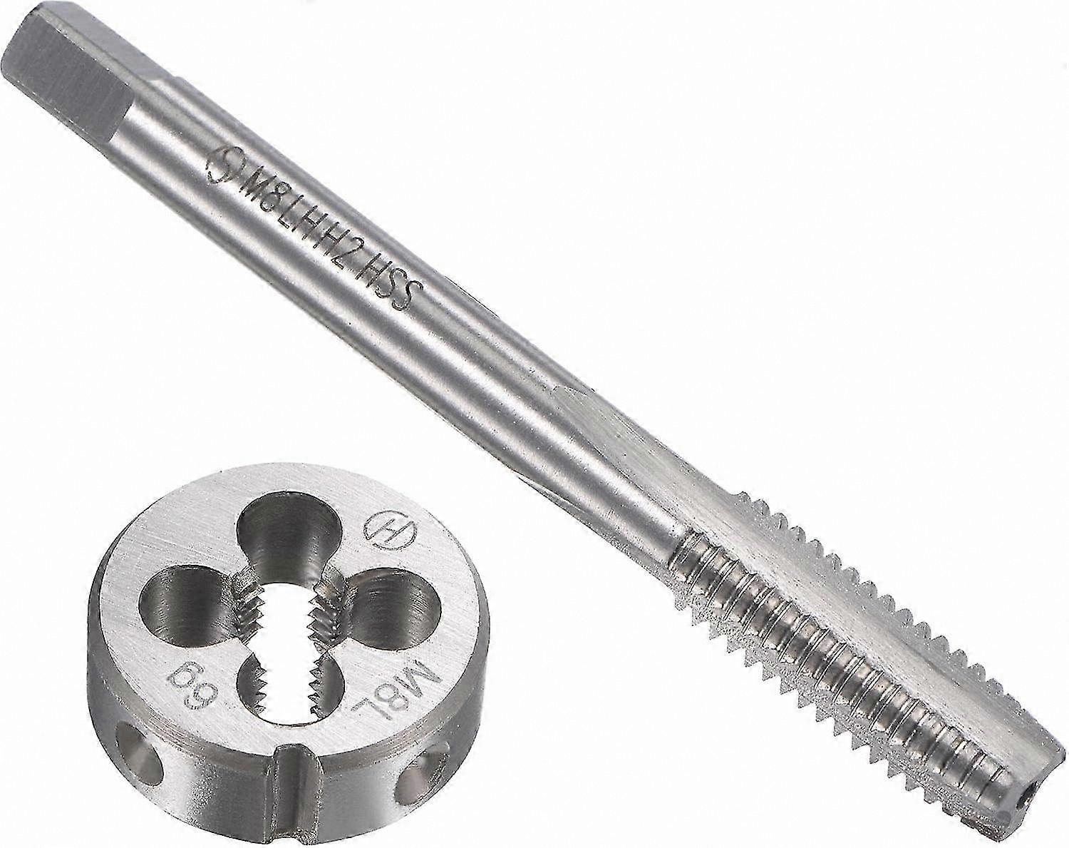 M8 x 1.25mm Metric Left Hand Thread Die Set HSS Tap with Alloy Steel Round Die for Machine Screw Threading Tool