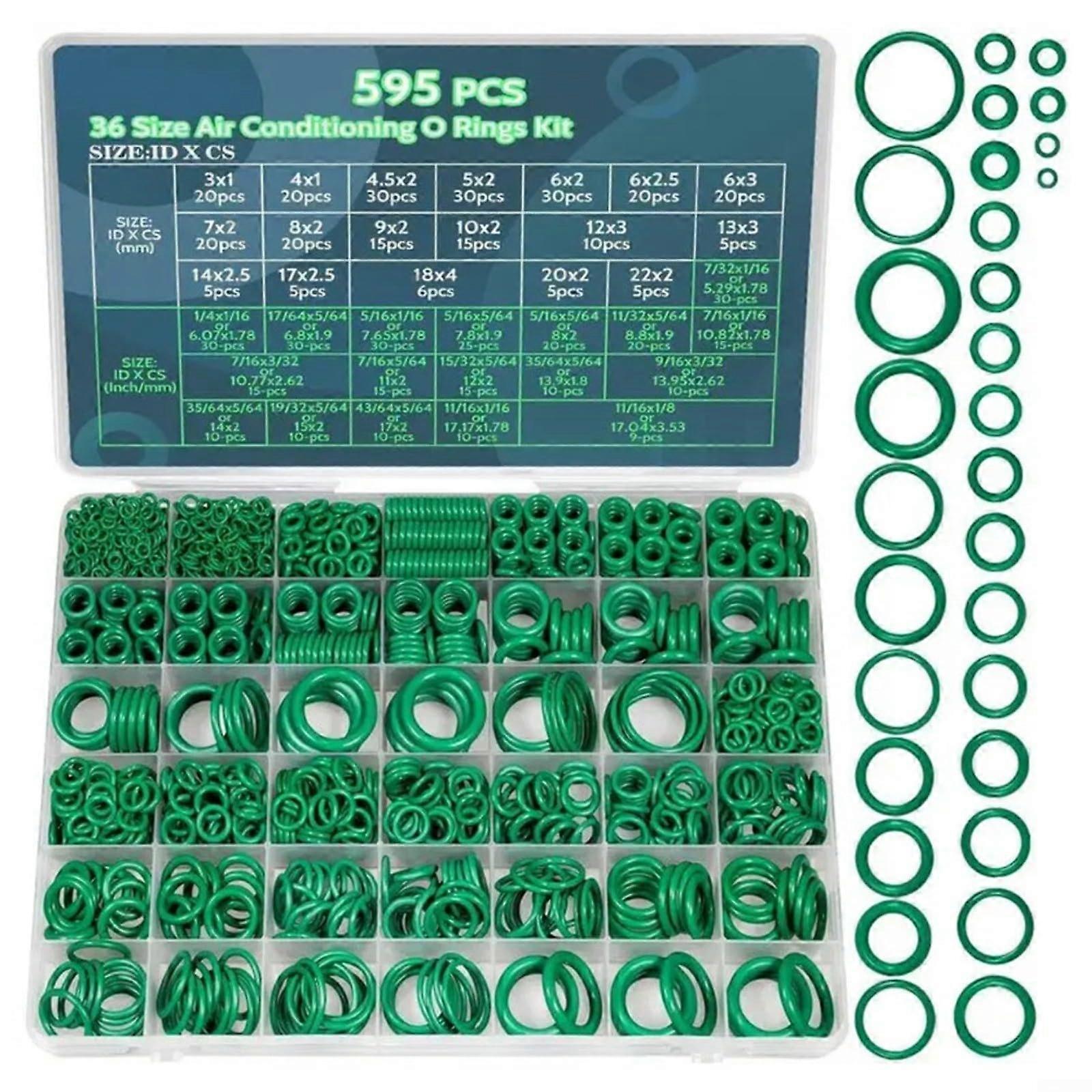 Car Air Conditioner ORing Set, 595Piece Rubber Seal Ring Kit For Automotive A/C, Maintenance Tool Box