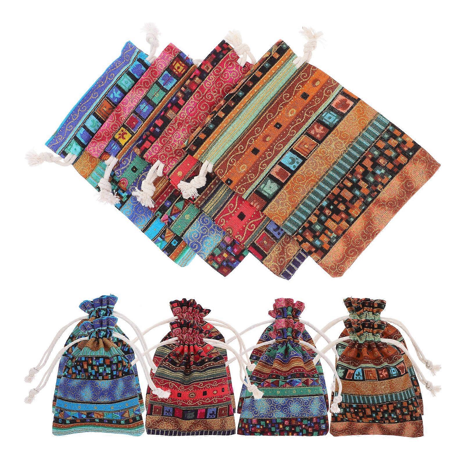 48Pcs Cotton Linen Ethnic Coin Pouch Drawstring Bags for Storage
