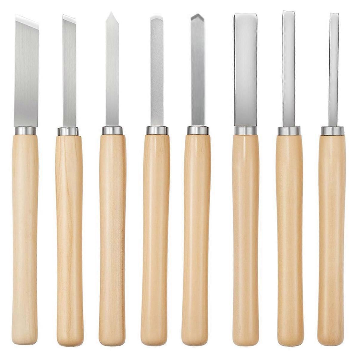 Wood Lathe Chisel Set, 8PCS Carbon Steel Blade Tools, Includes Skew, Gouge, Spear Point, for Woodwo