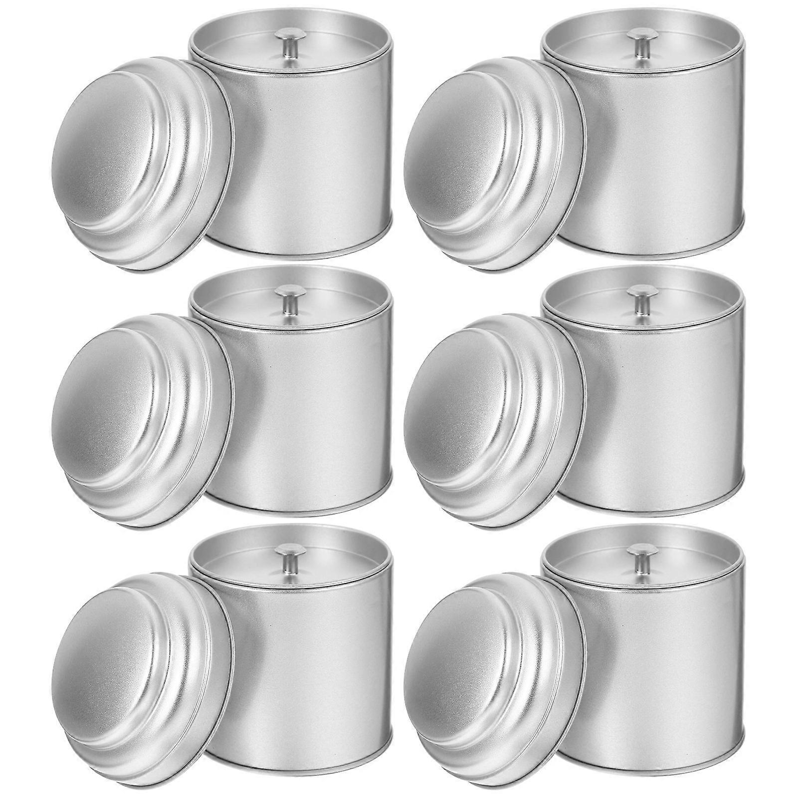 Sealed Tinplate Round Cans 6Pcs Multi-function Tea Storage Jar Silver Leak-proof Storage Holder For Travel Drinking