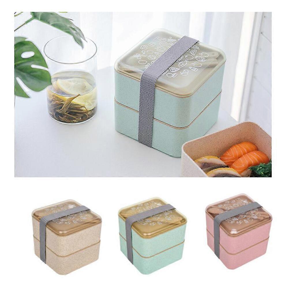 Compact Lunch Box Straw Double-layer Lunch Box Traveling Spillproof Stackable Color 1Pack