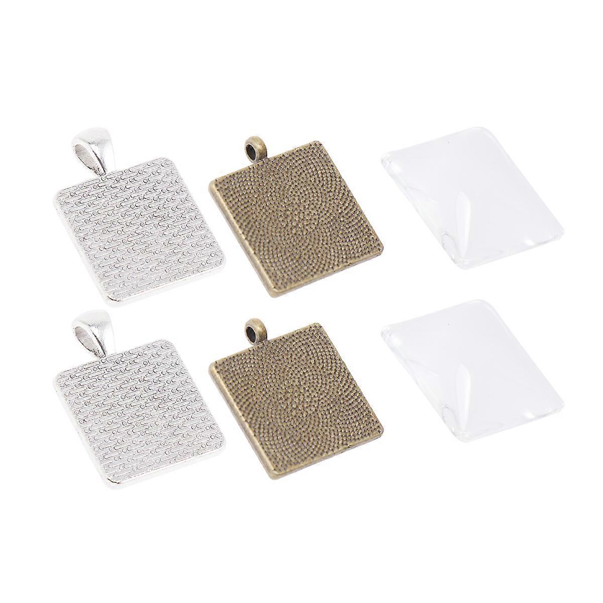 Retro Settings Square Bezel Dome Tiles Pendant Trays for Jewelry Making 54Sets