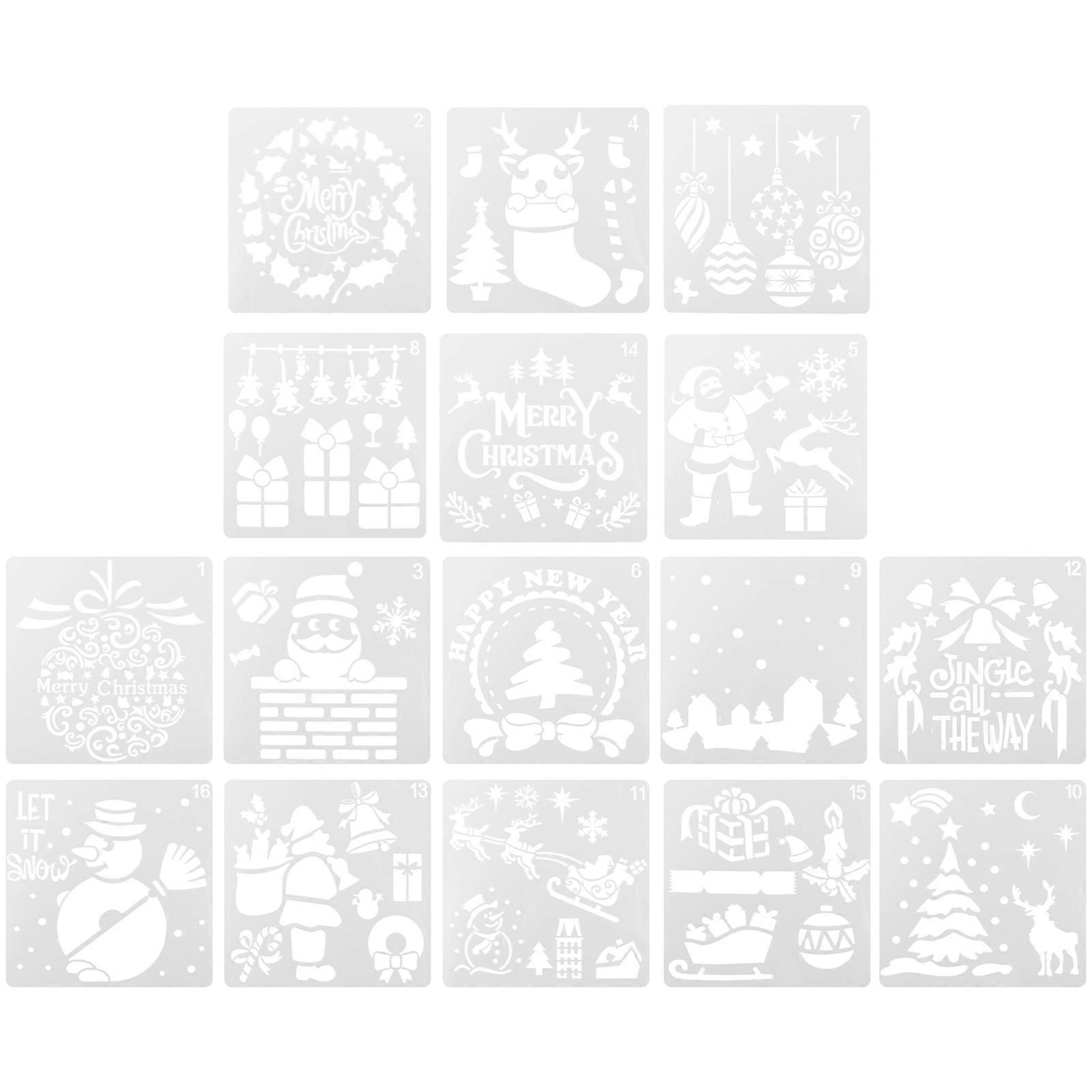 Christmas Painting Template for DIY Use 16Pcs Plastic Stencil White