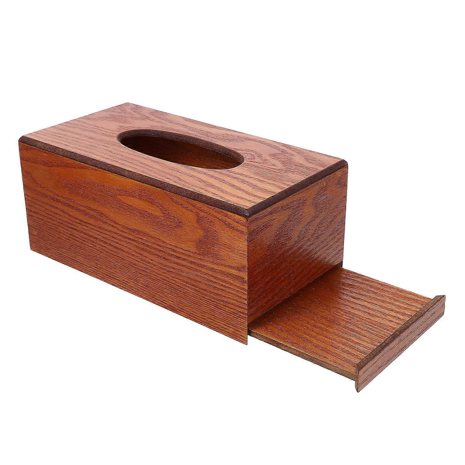 Light Brown Wooden Tissue Box Cover Rectangle for Home Use 2Pcs