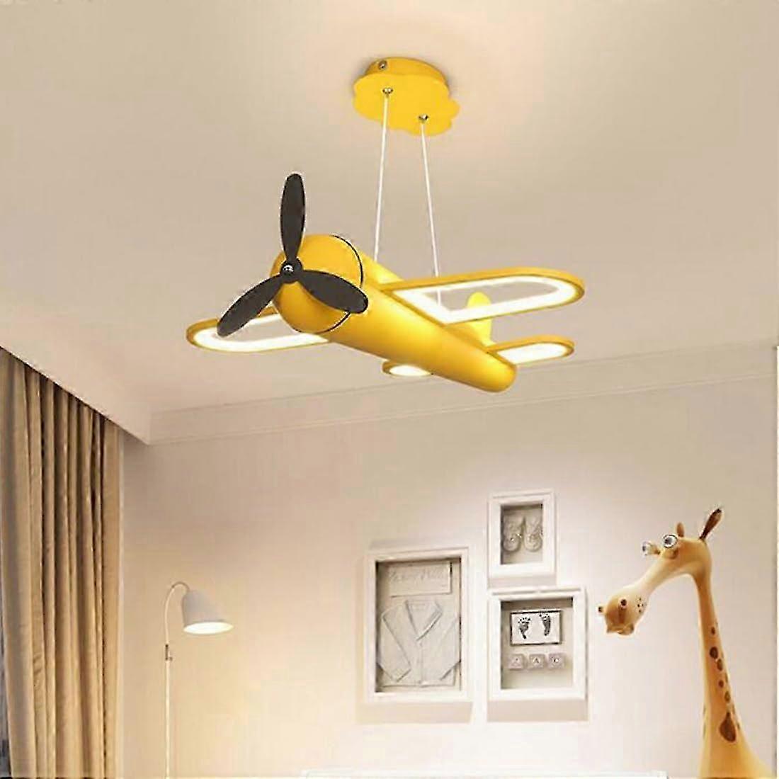 Lampada a sospensione a LED, design aeronautico, in ferro, dimmerabile con telecomando per cameretta dei bambini, altezza regolabile, diametro 60 cm, giallo 2025