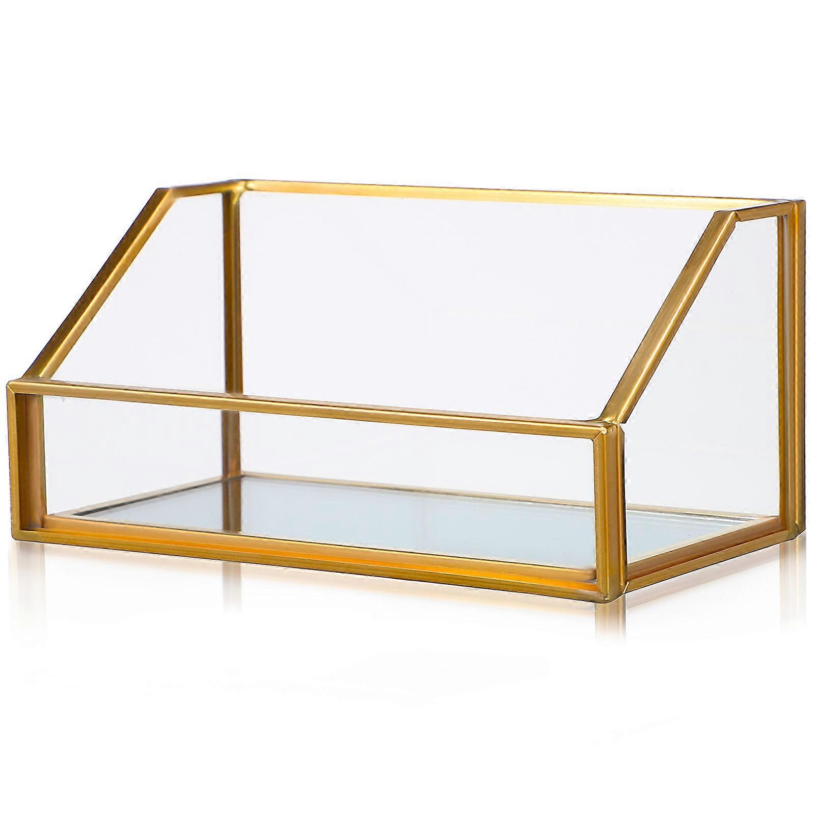 Brass and Glass Business Card Holder for Desk 5Pcs Display Organizer